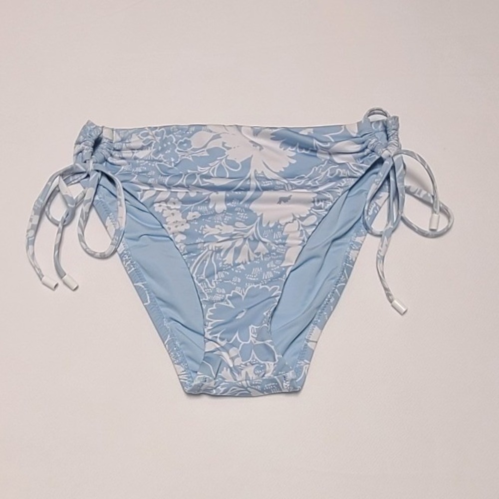 Sanctuary Women's Blue White Floral Side Tie Ruched Bikini Bottoms NEW S/L
